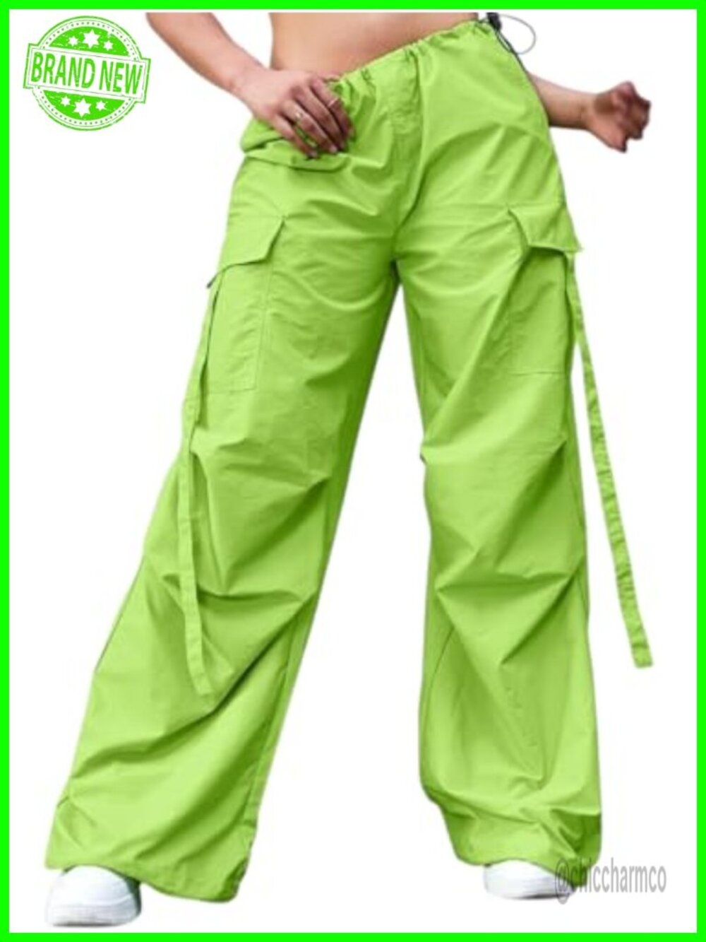 Women's Y2K Drawstring Cargo Pants Loose Wide Leg Parachute Trousers